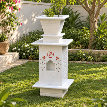 Inlay Work Marble Tulsi Pot