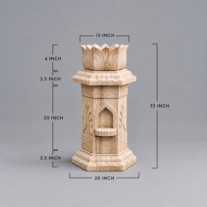 Carved Hexagonal Sandstone Tulsi Pot -