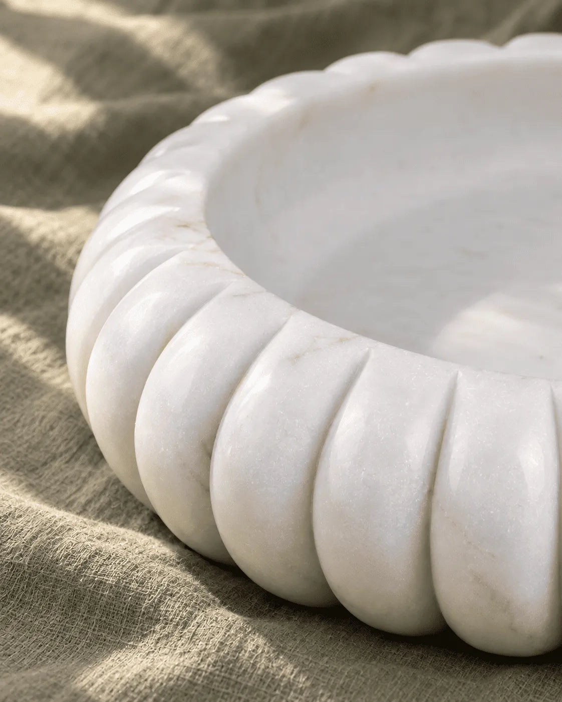 Ribbed Marble Urli Bowl with Brass Diya