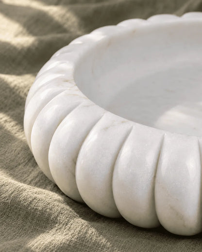Ribbed Marble Urli Bowl with Brass Diya