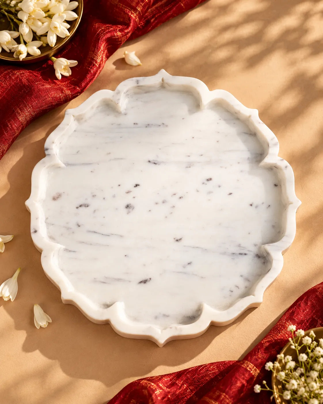 Scalloped Marble Serving Tray (Round)