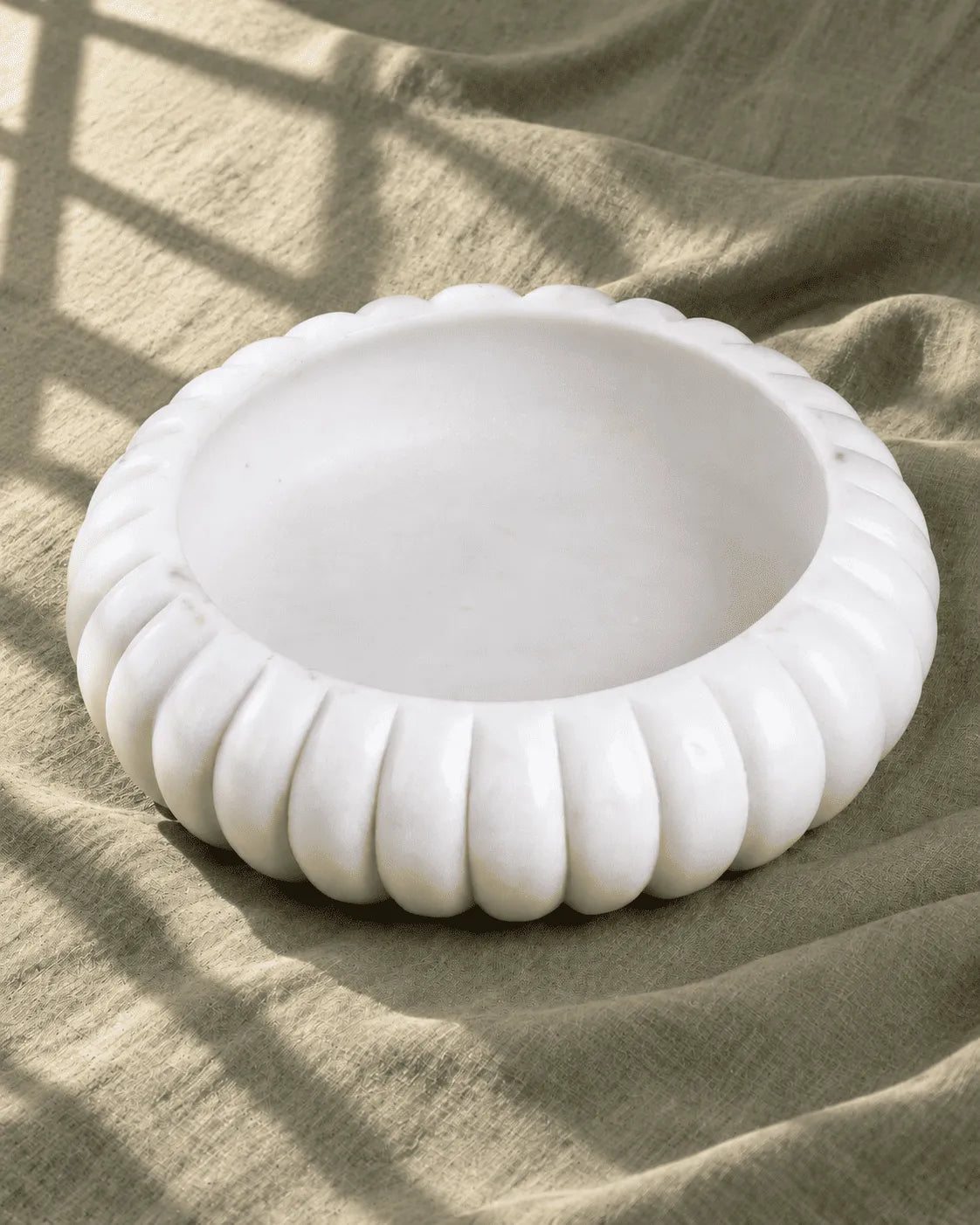 Ribbed Marble Urli Bowl with Brass Diya