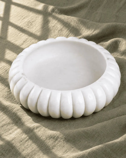 Ribbed Marble Urli Bowl with Brass Diya