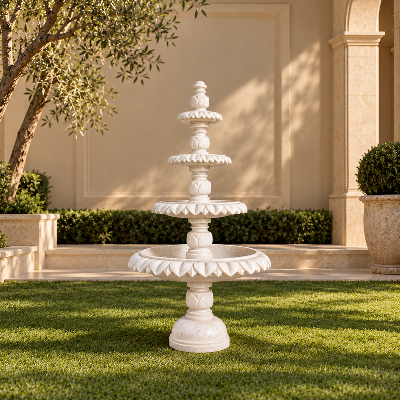 The Imperial Leaf – Four-Tier Banswara Marble Fountain