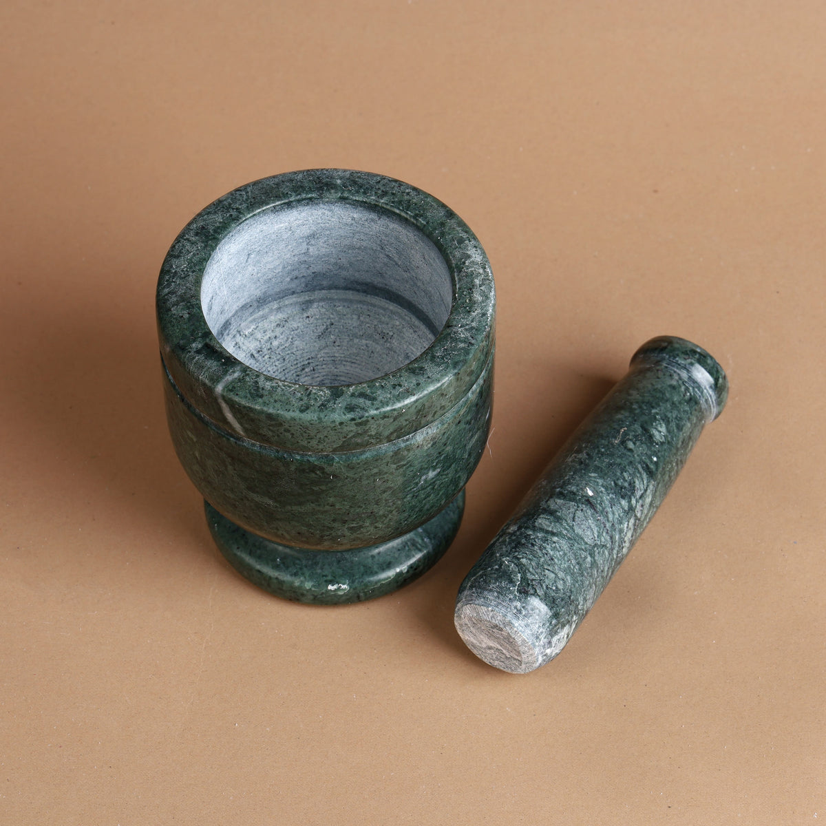 Green Marble Mortar and Pestle (Khalbatta), Footed, 4 inch