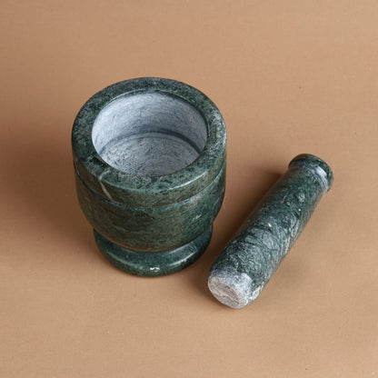 Green Marble Mortar and Pestle (Khalbatta), Footed, 4 inch