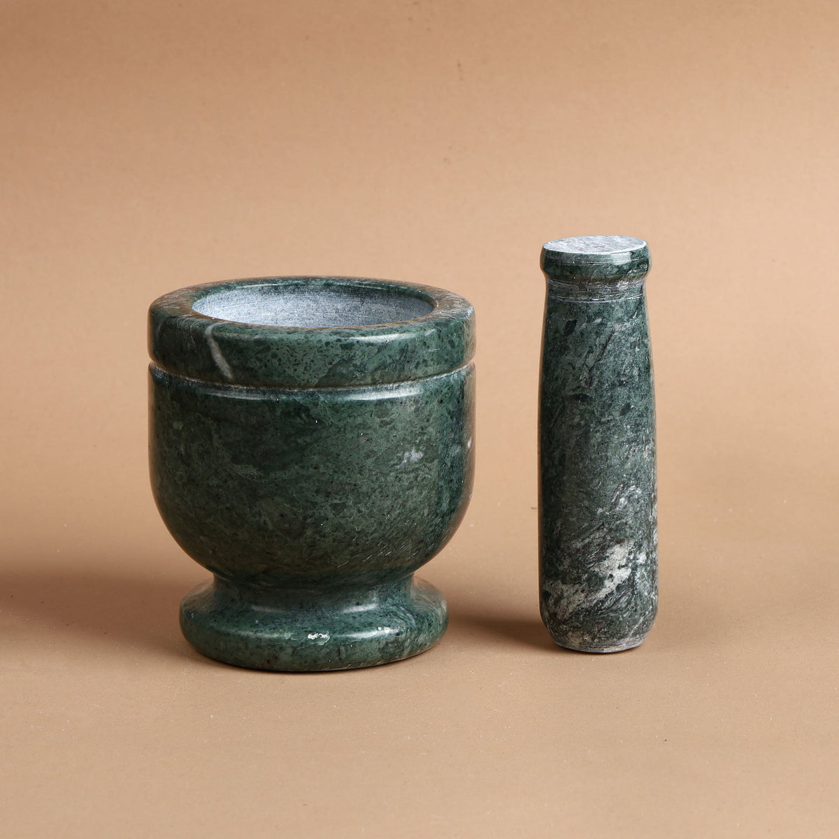 Green Marble Mortar and Pestle (Khalbatta), Footed, 4 inch