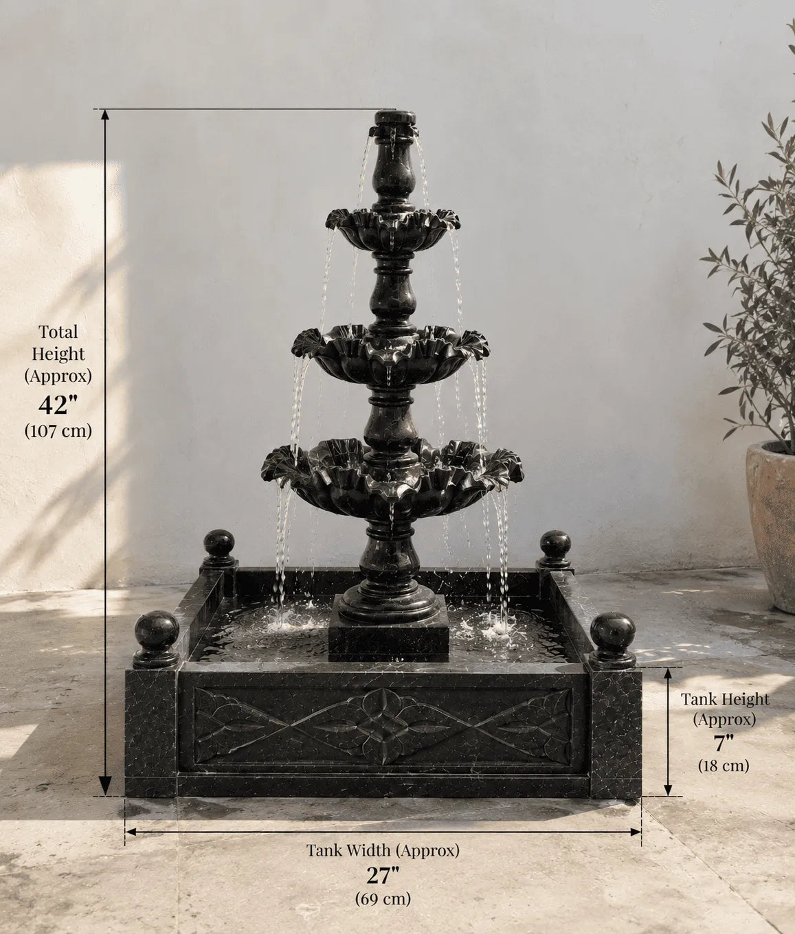 The Black Heritage – Three-Tier Black Marble Fountain