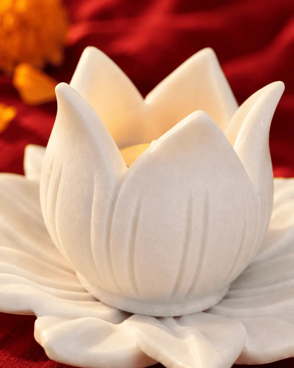 Marble Lotus Tealight Holder with Petal Base