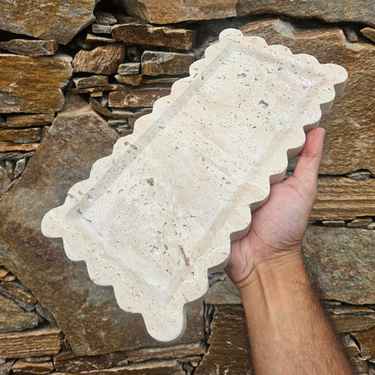 Wave Tray - Scalloped Travertine Rectangular Tray