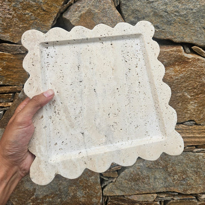 Frill Tray - Scalloped Travertine Square Tray