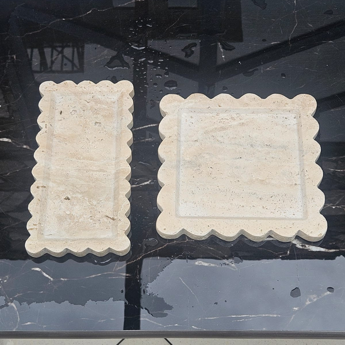 Wave Tray - Scalloped Travertine Rectangular Tray