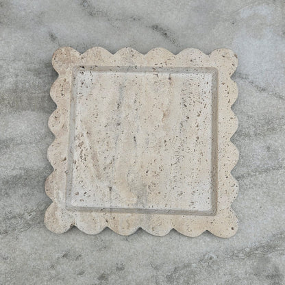 Frill Tray - Scalloped Travertine Square Tray