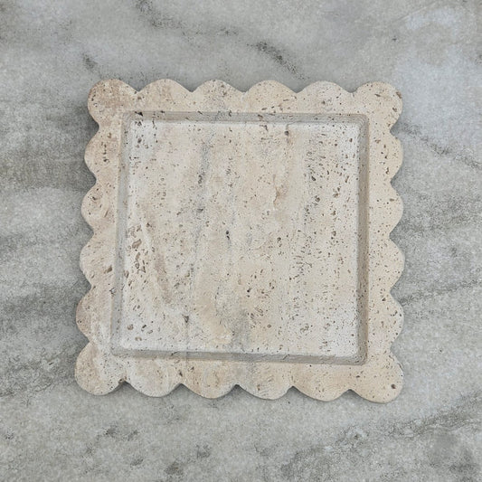 Frill Tray - Scalloped Travertine Square Tray