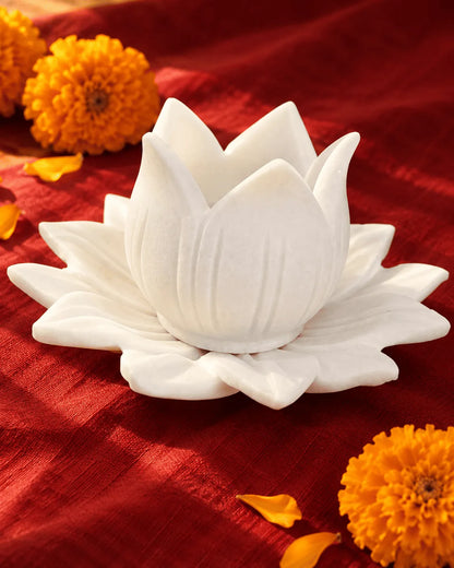 Marble Lotus Tealight Holder with Petal Base