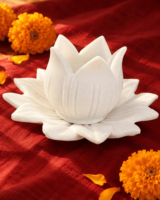 Marble Lotus Tealight Holder with Petal Base