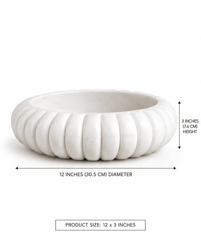 Ribbed Marble Urli Bowl with Brass Diya