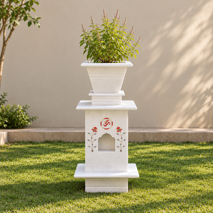 Inlay Work Marble Tulsi Pot