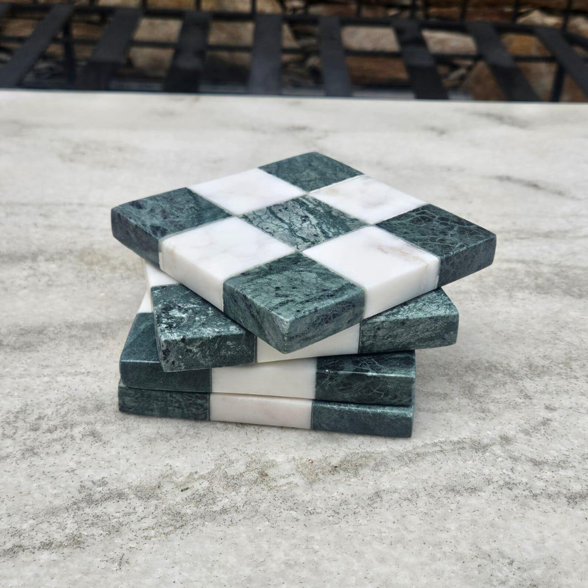 Green and White Marble Coasters, Checkered